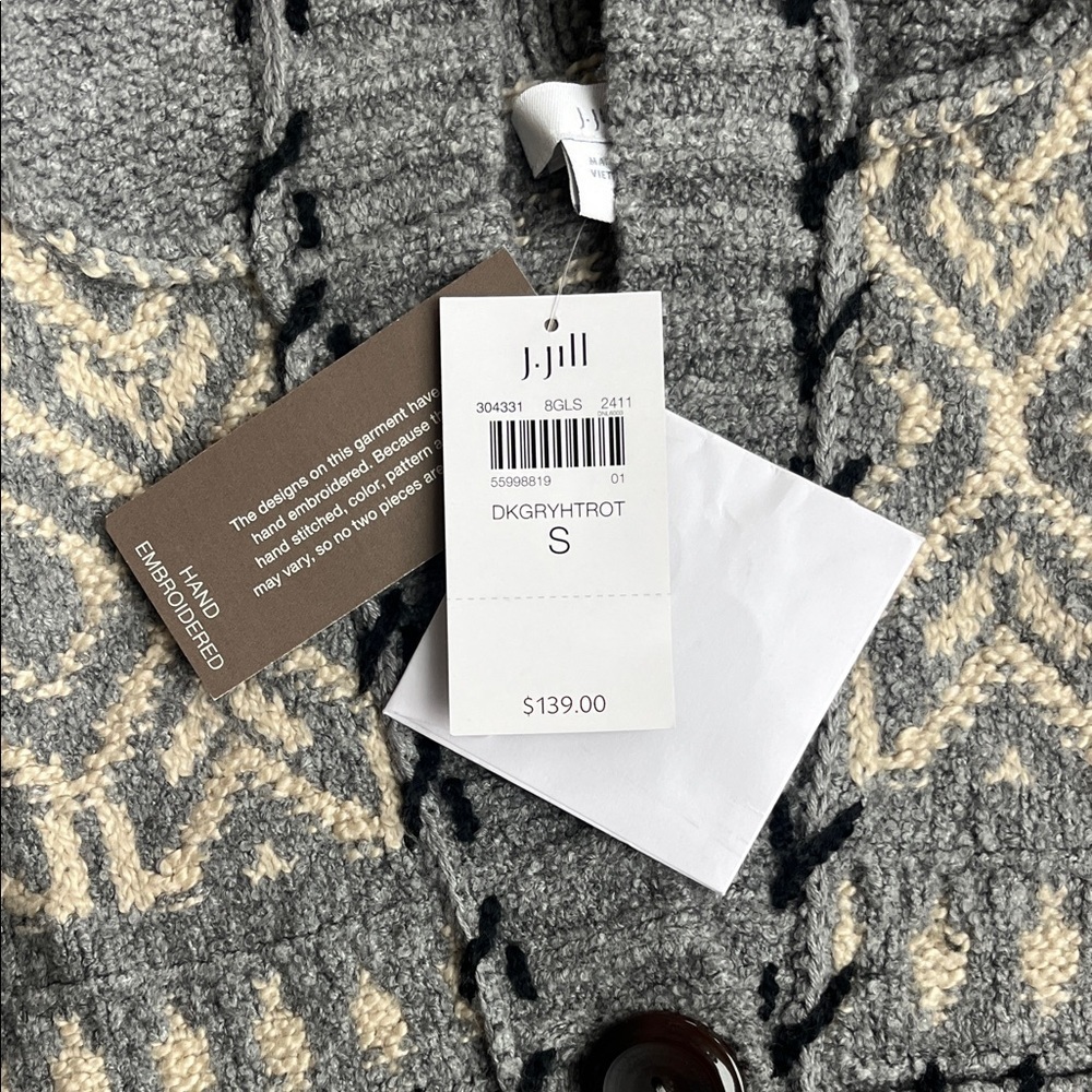NWT J. Jill Gray Patterned Hooded Cardigan Size Small - Picture 5 of 8